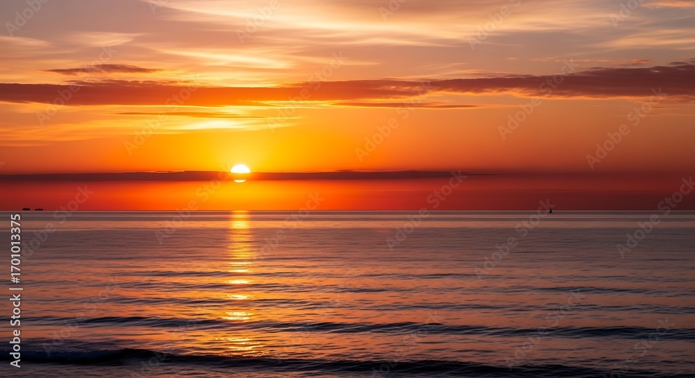 Fototapeta premium Stunning Sunset Over Ocean Waves.