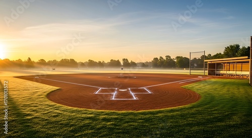 Quiet Baseball Diamond in the Early Morning Light.