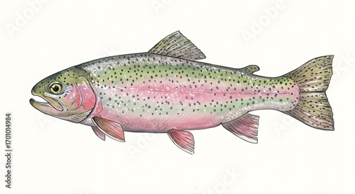 Vibrant watercolor rainbow trout illustration, perfect for fishing and nature projects