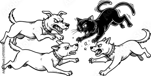 dogs and cats fighting each 