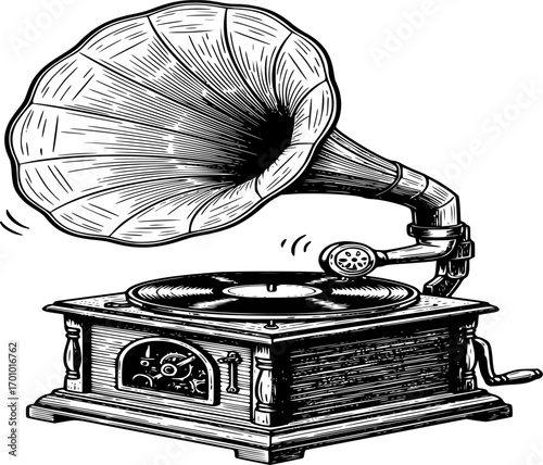 vintage gramophone isolated on white