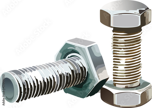 Bolt and nut pair in metallic style