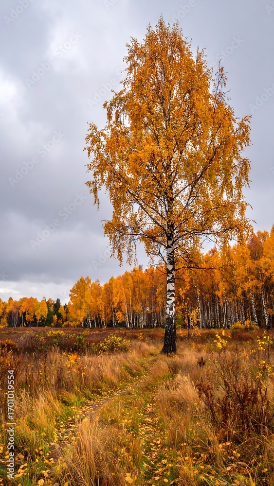 Fototapeta premium Autumn birch forest path