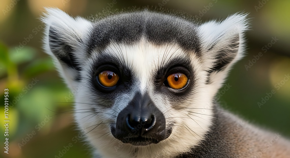 Obraz premium Ring-tailed lemur face capturing its expressive eyes and distinct fur patterns headshot