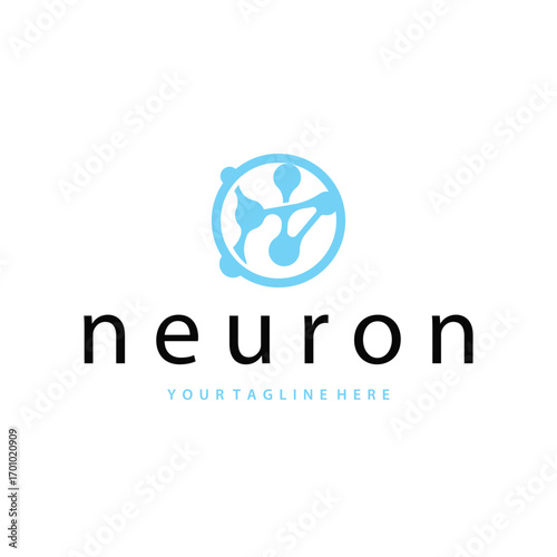 Neuron logo design concept of neuronal cell dna molecule atom with simple minimalist concept as icon symbol illustration template