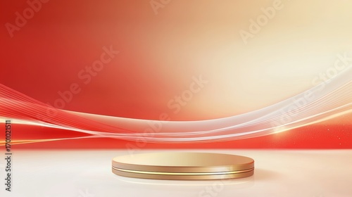 E-commerce product exhibition booth with red technology background