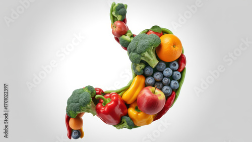 Wallpaper Mural Fruit vegetable broccoli apple blueberry pepper vibrant stomach shaped arrangement promoting healthy digestion through natural produce colors symbolizing balanced gut health and nutritional balance Torontodigital.ca