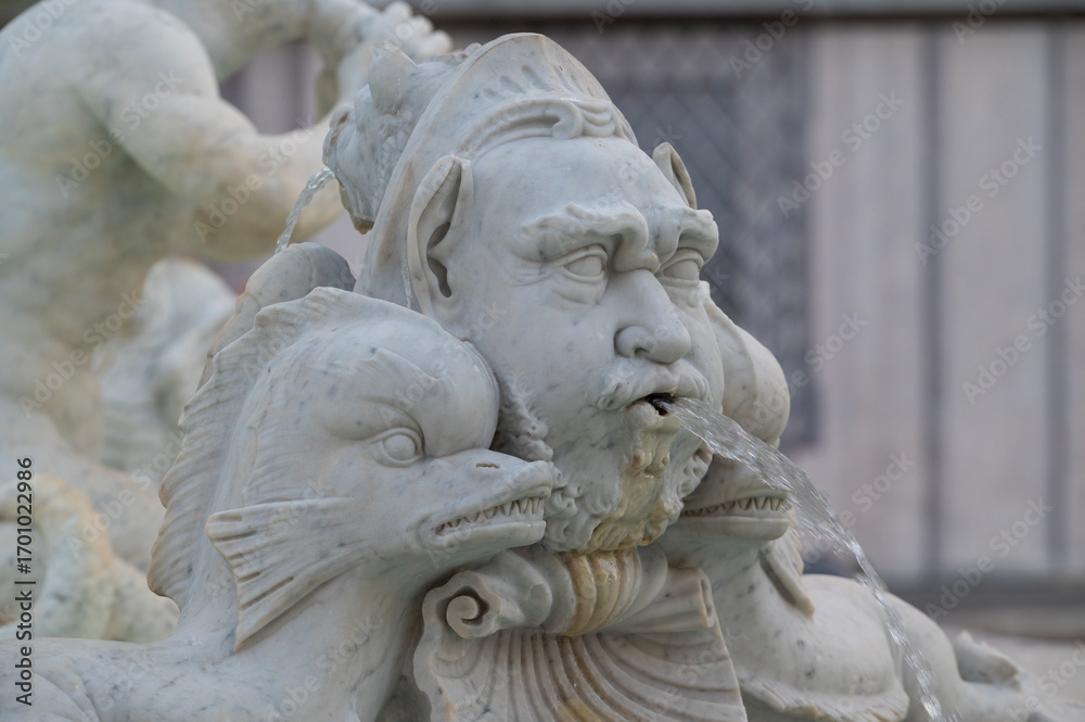 Fototapeta premium Detail of the marble statues of the fountains in Piazza Navona, Rome, Italy