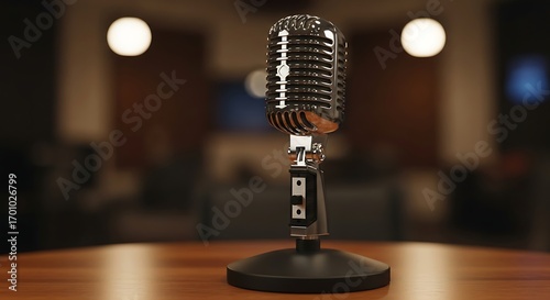 Vintage microphone on a wooden table capturing the essence of classic audio recording