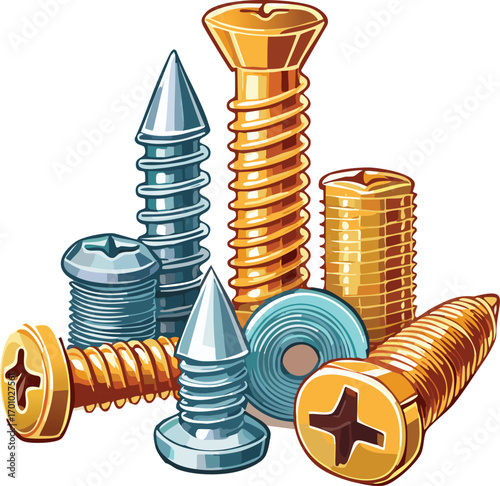 Assorted Metal Screws Arranged in a Neat Pile