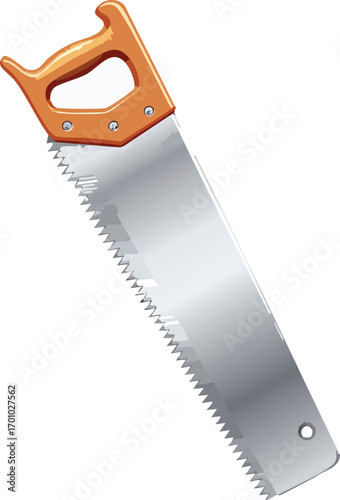 Classic Hand Saw with Wooden Handle and Silver Metal Blade Illustration