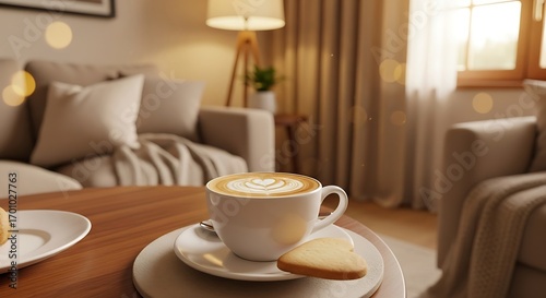 Wallpaper Mural Warm cappuccino and heart-shaped cookie in a cozy living room ambiance evoking a sense of Torontodigital.ca