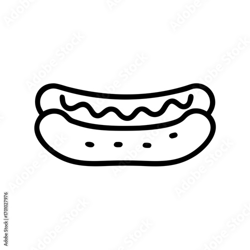 Outline icon of a hot dog with mustard lines scalable vector illustration for food and catering