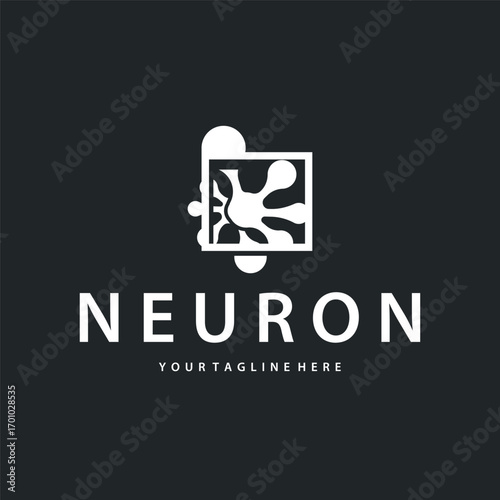 Neuron logo design concept of neuronal cell dna molecule atom with simple minimalist concept as icon symbol illustration template