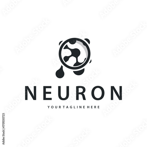 Neuron logo design concept of neuronal cell dna molecule atom with simple minimalist concept as icon symbol illustration template