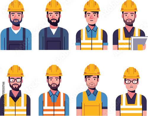 Construction Worker Vector Illustration and Hard Hat Set