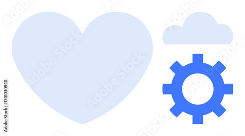 Heart representing love, cloud for connectivity, and gear for innovation and mechanics. Ideal for concepts thumbs up wellness, technology, teamwork, creativity, progress, connection simple flat