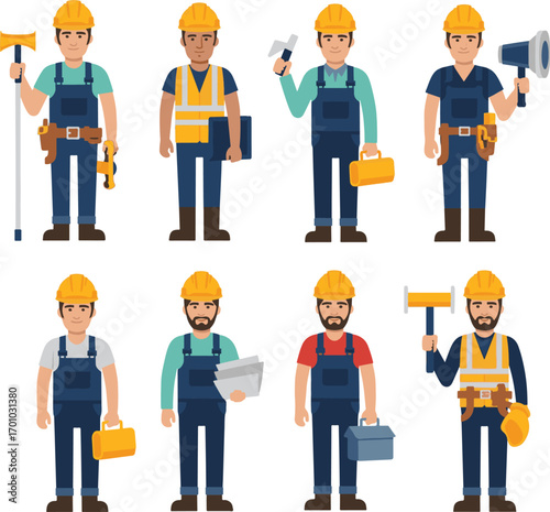 Vector set of construction worker characters