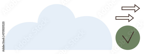 Blue cloud with upward arrows and a green checkmark symbolizing secure cloud storage, data transfer approval, and file backup. Ideal for technology, security, efficiency, and accessibility in digital