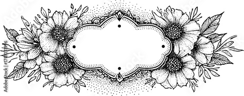 Floral border vintage engraving with blank center for design
