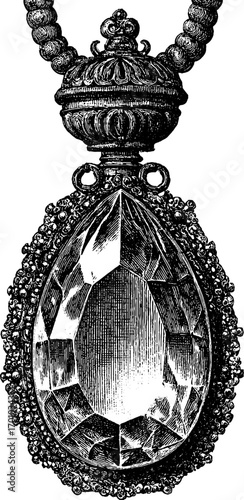Vintage engraved jewel pendant illustration for design and decor