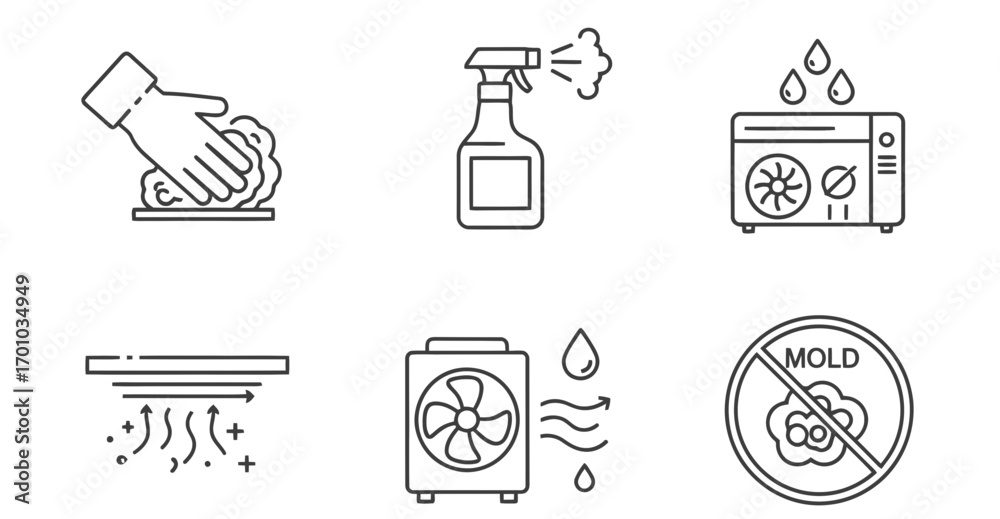 Fototapeta premium Mold Remediation Icon Set in Minimalist Style on Transparent Background
