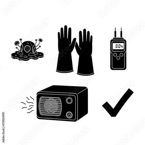 Mold remediation tools icon set in flat style on transparent background