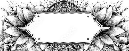 Vintage floral engraving design with blank label for customization and decoration