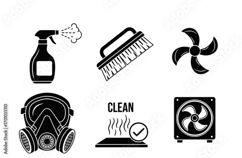 Mold Cleaning Prevention Icon Set in Minimalist Style