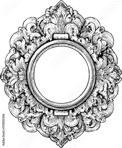 Vintage hand-drawn ornate frame design in engraving style for retro decor and prints