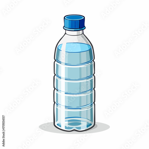 Vektor einer durchsichtigen Kunststoff-Wasserflasche mit blauer Kappe.