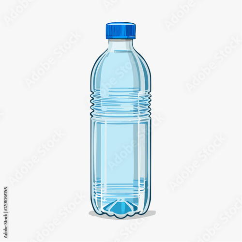 Vektor einer durchsichtigen Kunststoff-Wasserflasche mit blauer Kappe.