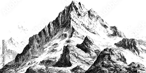 Vintage engraving style mountain illustration for retro design and decoration