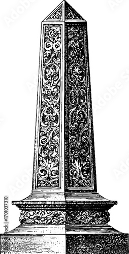 Vintage engraving style obelisk illustration for artistic design projects