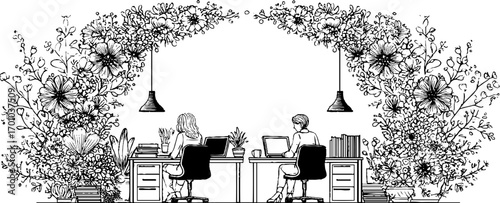 Vintage office scene with floral design for creative workspace inspiration