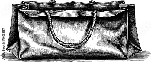 Vintage engraving style illustration of a paper bag for retro design projects