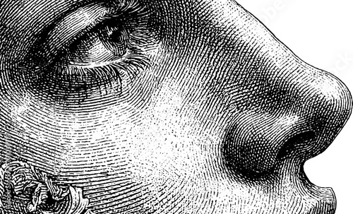 Vintage engraving style portrait profile in black and white for retro design