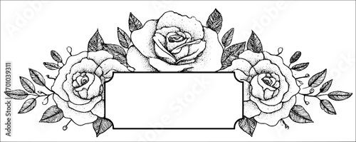 Vintage engraved floral frame with roses and leaves for elegant design