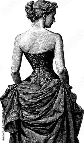 Elegant rococo woman in vintage engraving style for artistic design