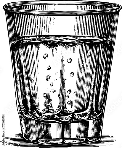 Vintage engraving style sketch of a rum glass for classic bar decor