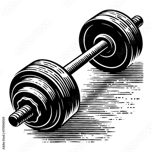 Classic Dumbbell Fitness Equipment Black and White Outline Line Art Drawing for Workout Gym Sport