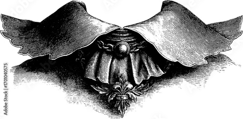 Vintage engraving style illustration of ornate historical shirt collar design