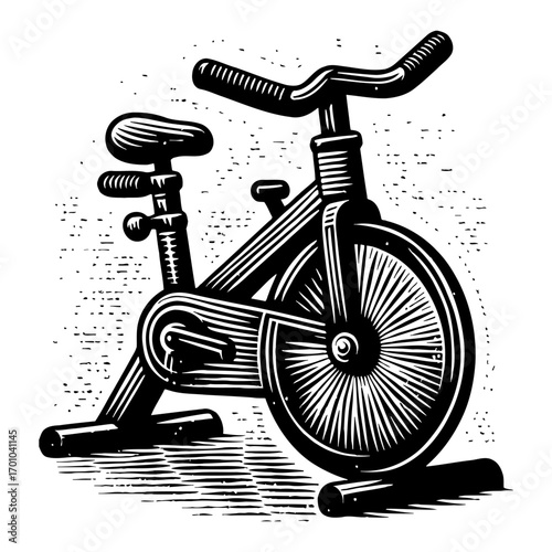 Stationary Exercise Bike Black and White Outline Line Art Drawing Vintage Gym Equipment Workout Icon