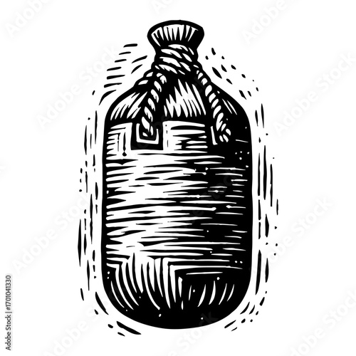 Classic Punching Bag with Rope Black and White Outline Line Art Drawing Woodcut Style Illustration Isolated Object