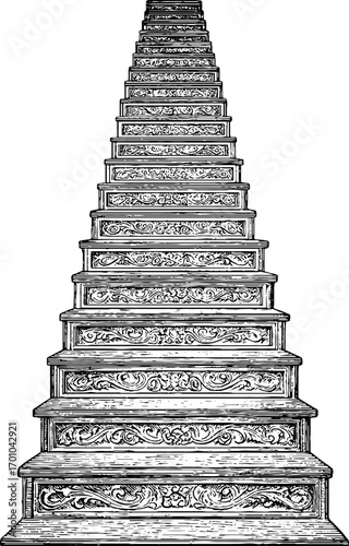 Vintage engraving of ornate stairway in classic hand-drawn style