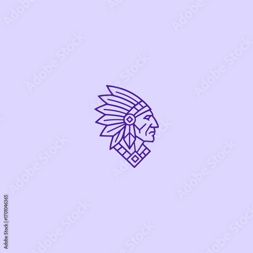 Native Indian tribal face line art minimalist logo design.