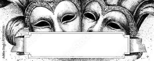 Vintage theatre mask design with blank space for text or label