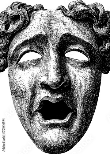 Vintage theatrical mask engraving for art design and decorative crafts