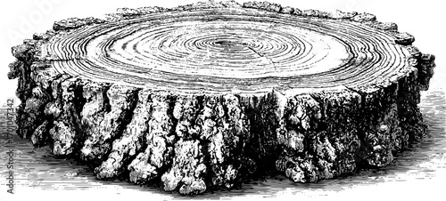 Vintage hand drawn engraving of tree cross section for retro design