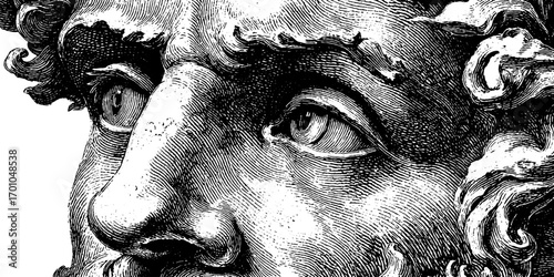 Vintage engraving style illustration of classical venus statue close-up